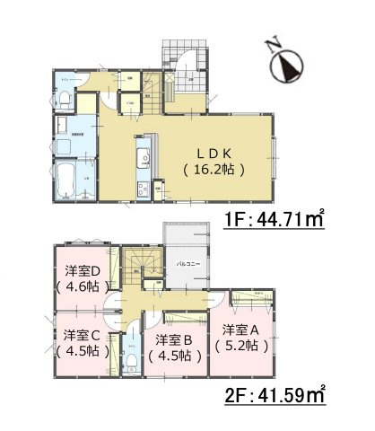 福岡市早良区内野５丁目第1-3棟（1号棟）の間取り|全居室収納付きで便利です。