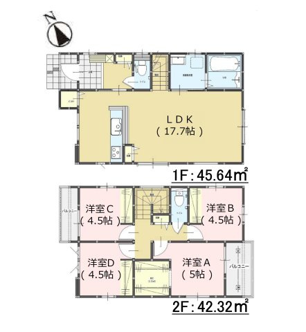 福岡市早良区内野５丁目第1-3棟（2号棟）の間取り|全居室収納付きで便利です。