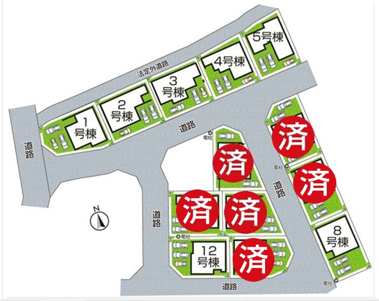 大津市雄琴　第2期　新築一戸建ての区画図|全14区画