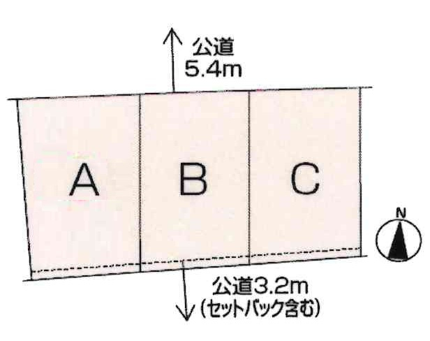 小牧市大字北外山　新築戸建　A棟の区画図|南北両面道路・陽当たり良好。
駐車場並列３台可（車種による）