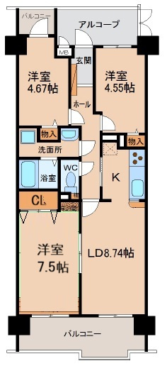 ラビデンス小牧北館の間取り|2026年１月末改装。
戸建感覚のアルコープあり