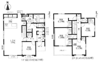 【間取り】 | 世田谷区砧7丁目  2号棟 | 5LDK　都市ガス　網戸標準仕様　シャッター6箇所（1階3箇所は電動）付　Ｗロックカードキー（FamiLock 電池式）　セカンド洗面　屋根洋瓦葺き　屋根裏収納　洗濯機置場ガス乾燥機用ガス栓有