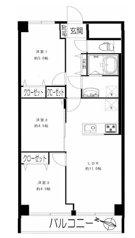 マンハイム大宮の間取り|【マンハイム大宮】・3LDK・専有面積61.60m2・バルコニー面積7.84m2