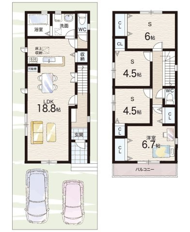 京都市伏見区久我森の宮町　第1期　新築一戸建ての間取り|1号地
