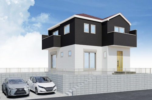 【外観】 | 【仲介手数料０円】秦野市鶴巻南2期　新築一戸建て　1号棟　全3棟 | 外観パース　秦野市鶴巻南2期　新築一戸建て　1号棟　全3棟