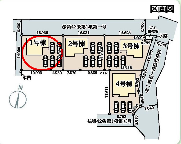 リーブルガーデンS  高崎箕郷町生原第7　1号棟の区画図|駐車場は5台付きです！来客時も重宝しますよ♪
