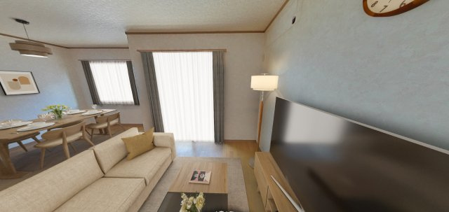 明石市大久保町大窪 戸建の居間・リビング|【LDK】大きめのソファも設置可能です。来客の際もゆったりとくつろげます。※CG加工された画像のため、実際とは異なる場合がございます。