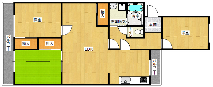 ホワイトキャッスル上の原B棟の間取り