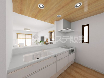 【キッチン】 | 奈良市川上町の新築一戸建 全２区画 | １号地キッチン完成イメージ／人気の対面キッチン♪