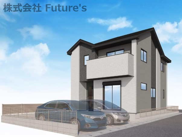 三郷市戸ケ崎1丁目　新築戸建　全4棟　2号棟の外観パース|角地に位置する開放的な立地！周辺施設充実な戸ケ崎エリア