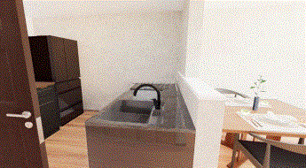 Devotion style 東京 northのキッチン|お子様と会話できる対面式キッチン。料理をしながら家族とのコミュニケーションがとれる自然に会話が弾む空間です。