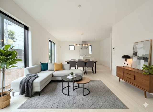 戸塚区舞岡町　新築戸建て　全2棟　第2のその他|［モデルハウス］◆家族で食卓を囲むダイニングスペースと、ソファでゆったりくつろぐリビングスペースがしっかり区切られているので家具の配置や用途を使いわけしやすいです。(家具はイメージ写真です）

