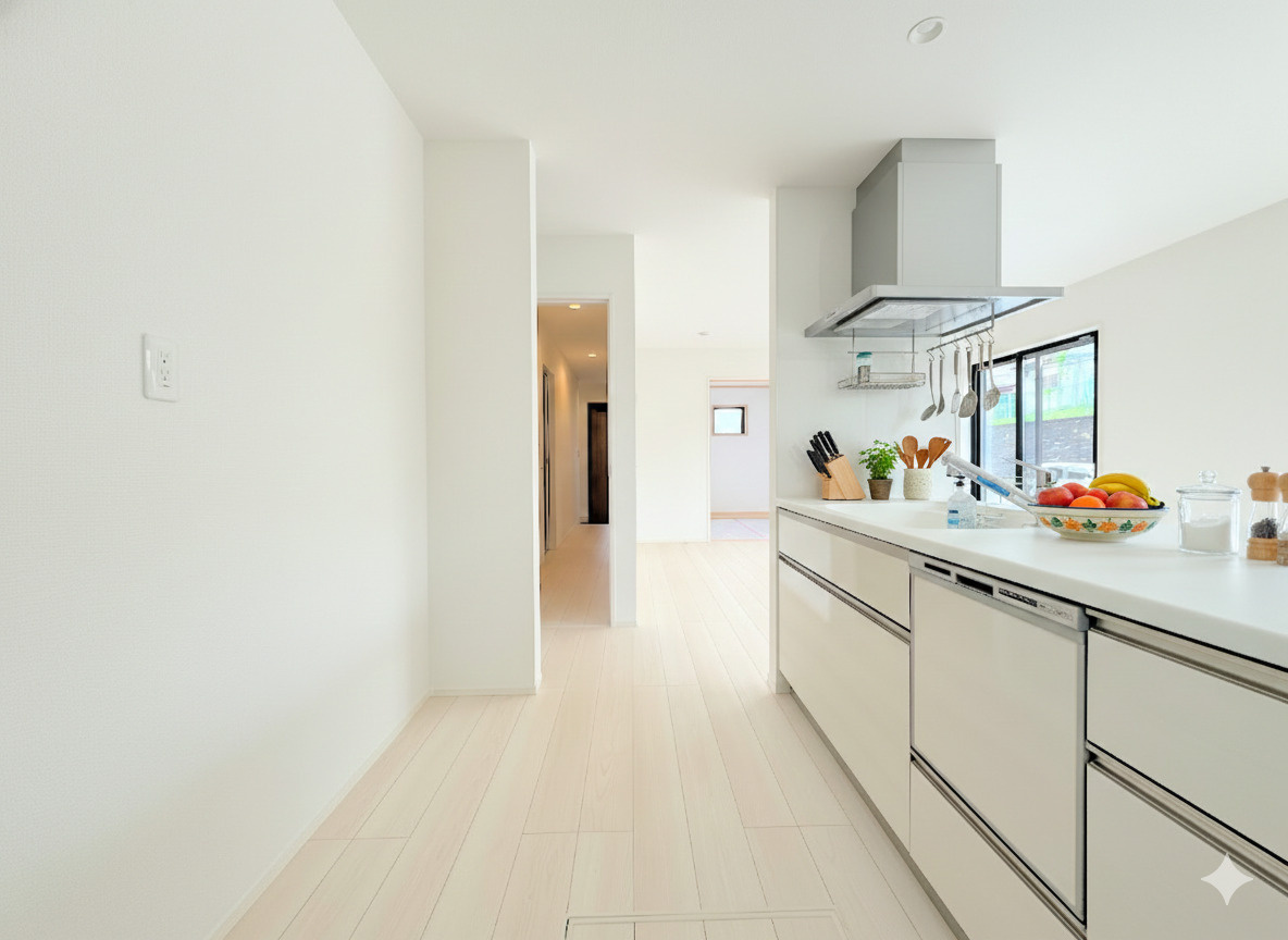 戸塚区舞岡町　新築戸建て　全2棟　第2のその他|［モデルハウス］◆デザイン性と機能性を兼ね備えたキッチンです。リビングスペースとの一体感が生まれ、広々空間を演出してくれます。(家具はイメージ写真です）

