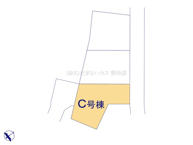 野田市桜台59番　新築戸建　C号棟の区画図|二方 ： 南西 5m 私道、北東 5m 公道