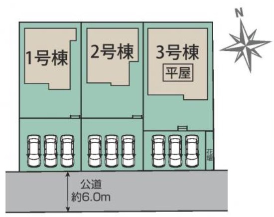 [新築住宅] 東松山市六軒町 全3棟の区画図