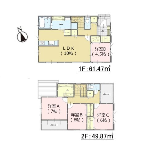 糸島市前原北４丁目第3-1棟（1号棟）の間取り|全居室収納付きで便利です。
