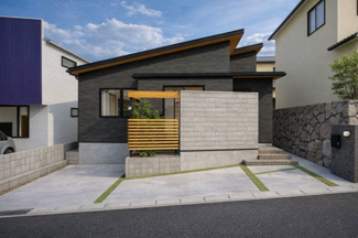 【外観パース】 | 城陽市寺田深谷　新築戸建 | 家族をゆるやかにつなぐ立体感のある平屋