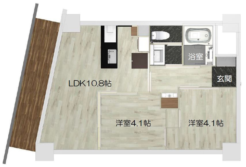 フクダ不動産八木駅前マンションの外観パース|2LDK