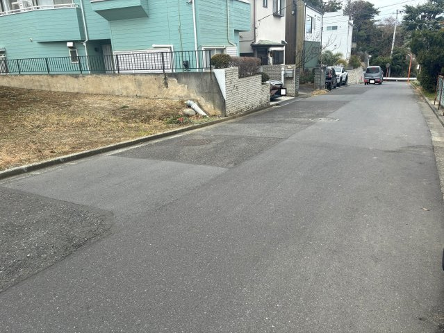 自然豊かな住環境　更地　建築条件なしの前面道路含む現地写真|前面道路