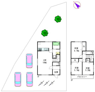 【その他】 | 建物参考プラン：3LDK、木造2階建、建物面積延83.43平米（1F43.74平米、2F39.69平米)