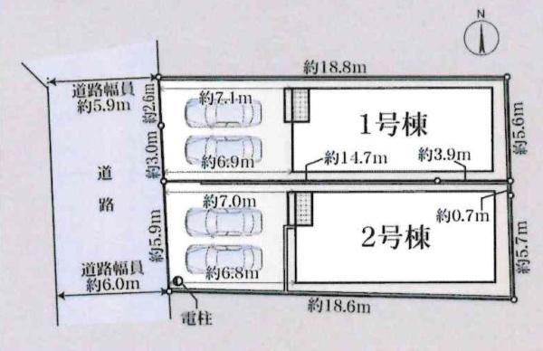 豊田市明和町第6　全2棟・1号棟の区画図