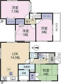 橋本尻江車庫付戸建ての間取り