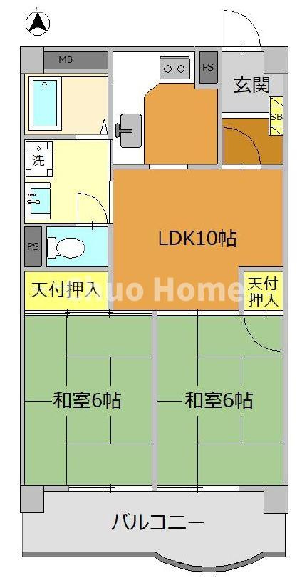 グリーンパーク第4綾瀬の間取り|南向きにつきまして日当り・通風良好。全室6帖以上。