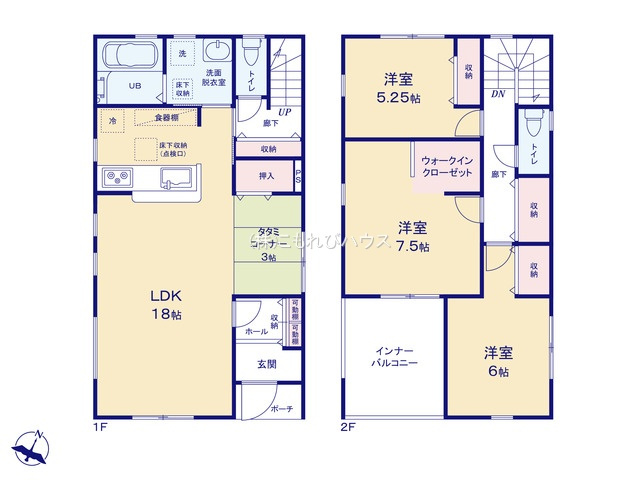 桶川市末広　新築一戸建て　リーブルガーデン　01の間取り|【全2棟・1号棟】桶川市末広　新築一戸建て　リーブルガーデン　01・3LDK・土地面積168.74m2・建物面積107.64m2