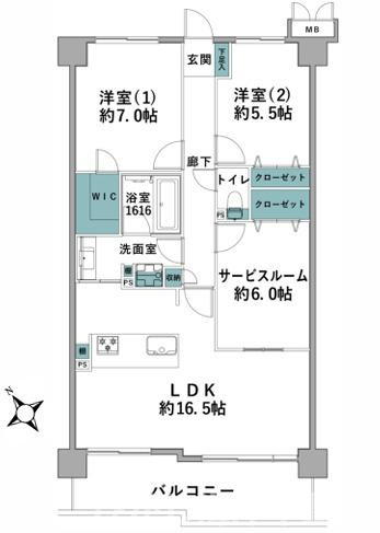 オクトス湘南茅ヶ崎ヴィスタヒルの間取り|南西向き　２SLDK