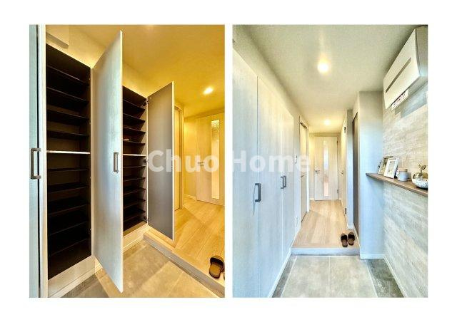 イニシア墨田押上の玄関|【玄関】玄関には大型のシューズクローゼットを設置しておりますのでいつでもスッキリりとした空間を保てます。玄関周りを清潔に使うのはとても大事なことですよね。