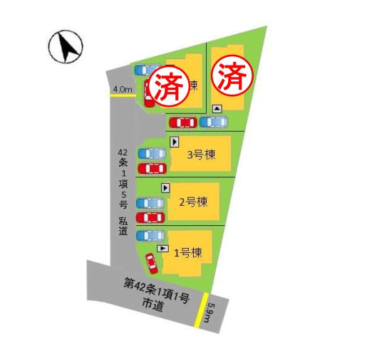 福岡市東区奈多2丁目第5-5棟（1号棟）の区画図|配置図