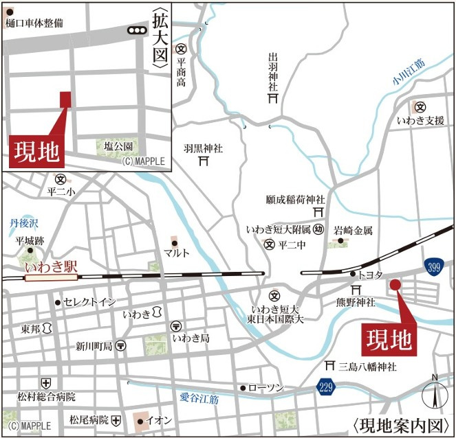新築戸建・新築建売　いわき市平塩第1　平第六小・平第二中の地図
