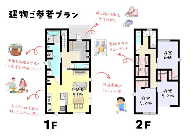 売土地ー小倉南区春ケ丘－A号地の参考プラン|A号地参考プラン：建物＋地盤改良＋外構　2230万円