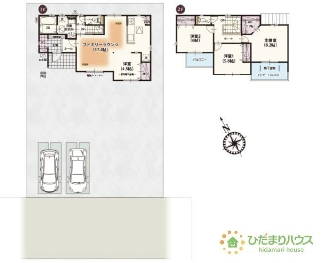 【間取り】 | 土浦市荒川沖西第1期　新築戸建　2号棟 | 雨の日も安全なインナーバルコニー☆
（2号棟）