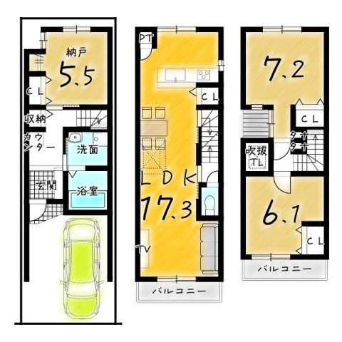 上京区中務町　新築参考プラン　建築条件付土地の参考プラン