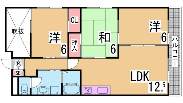 神戸市長田区蓮宮通４丁目の賃貸マンションの間取り
