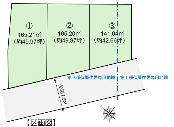 東山田３丁目　新築戸建１号地の区画図|全３棟（①区画）