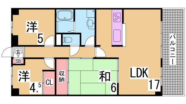 神戸市長田区一里山町の賃貸マンションの間取り