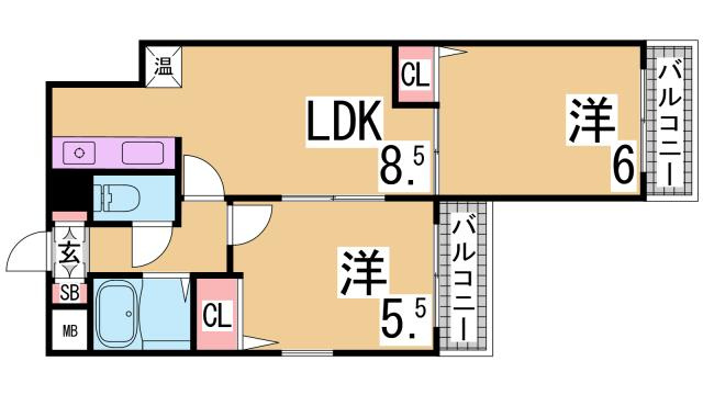 神戸市長田区久保町３丁目の賃貸マンションの間取り