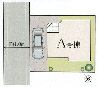 【区画図】 | 狛江市元和泉2丁目 A号棟 | 北西側約4ｍ位置指定道路（私道・持分あり）　駐車1台（車種によります）　敷地面積24.7坪
