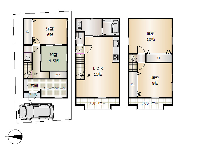 鶴見区諸口１丁目中古戸建の間取り|中古戸建て　4LDK　土地面積：60.02㎡(公簿）　建物面積：108.54㎡　北向き