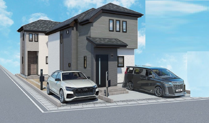 松戸市松戸新田　新築戸建て　A号棟　全２棟の外観パース