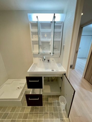 【洗面所】 | 日商岩井菫橋ハイツ | こまごまとした物が多い洗面もすっきり収納。出し入れしやすい引き出しタイプです。