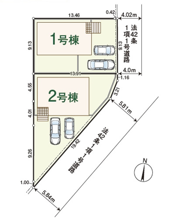 仲介手数料無料　CRADLE GARDEN  GARDEN 狭山市広瀬東第８　全２棟の区画図