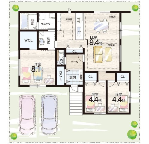 神戸市北区唐櫃台　新築一戸建ての間取り