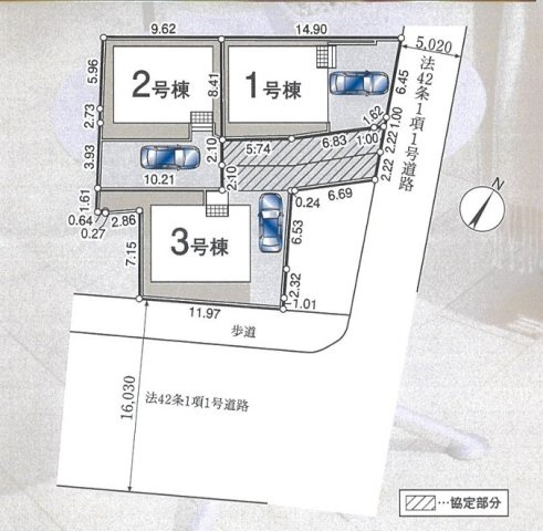仲介手数料無料　CRADLE GARDEN 狭山市中央第８　全３棟　の区画図