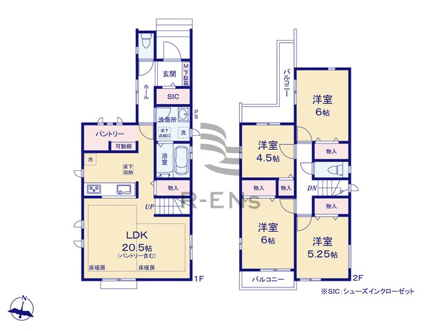 【間取り】 | 練馬区下石神井２丁目　新築戸建て | 約20帖の広々としたLDKは、家族みんながゆったり過ごせます