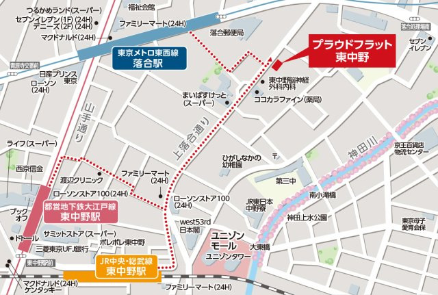 プラウドフラット東中野の地図