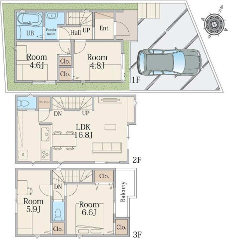 【横浜市旭区二俣川2丁目全2棟新築戸建て】★仲介手数料無料★（二俣川小学校・万騎が原中学校）の間取り