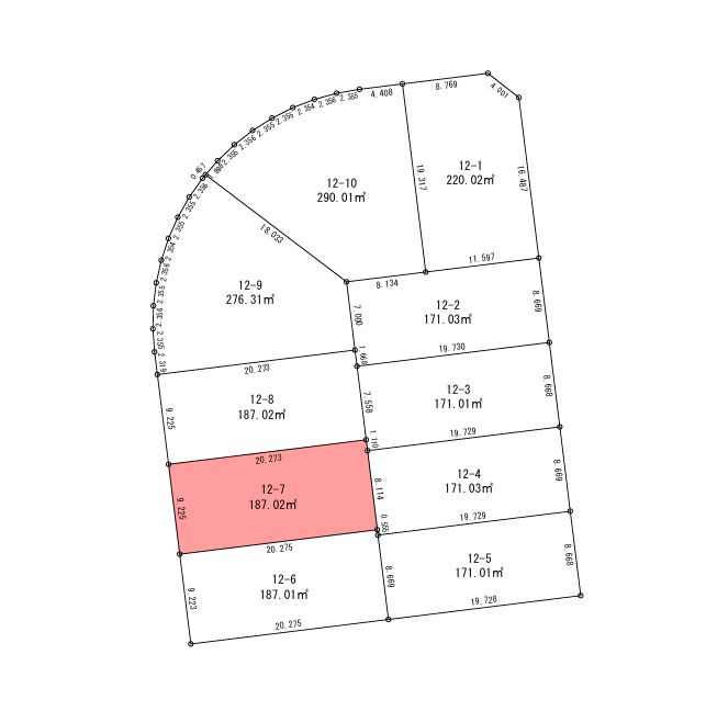 野々市市長池　住宅用地　全4区画の区画図|12街区7
